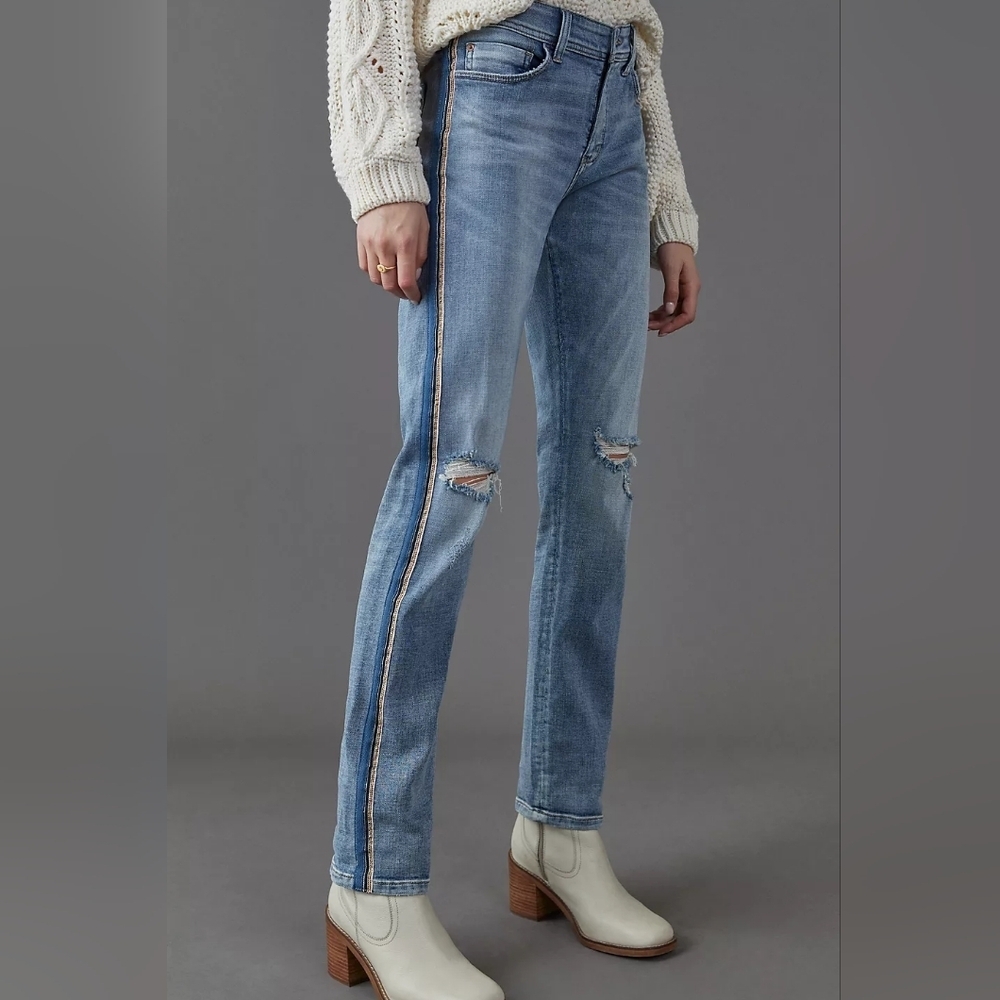 Anthropologie Pilcro Side Stripe Slim Boyfriend Jeans Light Mid Rise Sz 25/0 - Picture 1 of 13